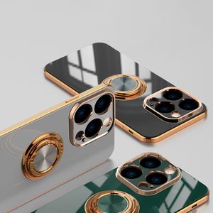 Luxury Plating Magnetic Case For iPh 14 13 12 11 Pro Max XR XS Silicone Attraction Ring Phone Case Soft Covers With Holder
