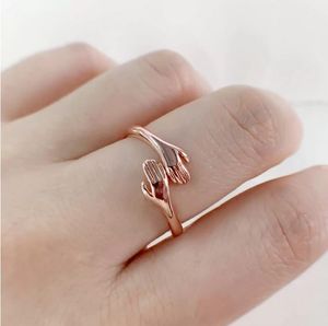 Adjustable Hands Embrace Open Rings Hugging Hand Ring Romantic Couple Hug Lover Wedding Ring Band Valentine's Day Jewelry