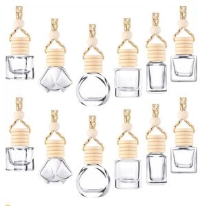 Difusores de garrafa de perfume de carro Difusores pendentes de ornamento de ar para ￳leos essenciais Fragr￢ncia Garrafas de vidro vazio RRB15904