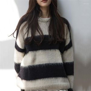 Women's Sweaters Mohair Thicken Turtleneck Striped Sweater Autumn Winter Sweet Fashion Batwing Sleeve Casual Pullover Pull Femme