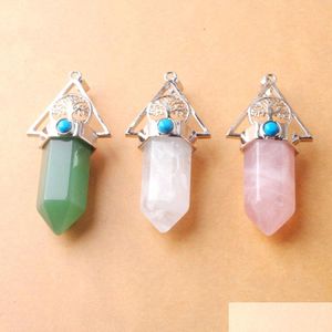 Colares pendentes homens Acessórios para joias da mulher quartzo hexagonal de reiki pendente de pedra natural Chakra Cura