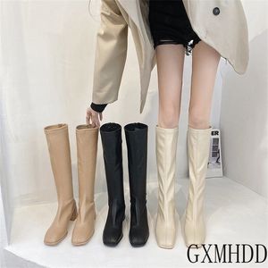 Boots Winter Style with Fleece Medium Chunky Heel Knight Womens High Tube Thinnerlooked Shorty Long 220928