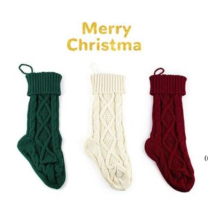 Knitted Christmas Stockings Xmas Stocking Burgundy And Cream For Family Holiday Xmas Party Decor Candy Gift Bags Hanging Ornaments GCB15861