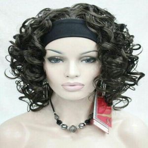 Kobiety spiralne loki puszyste 3/4 w połowie pełnej peruki, opaska na głowę naturalne włosy peruki cosplay