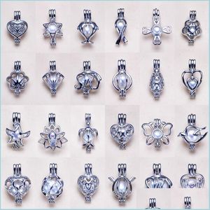 Локушки S925 Стерлинговая ожерелье Sier Locket Cages Жемчужные подвесные набор 24 стиля DIY для женщин шарм