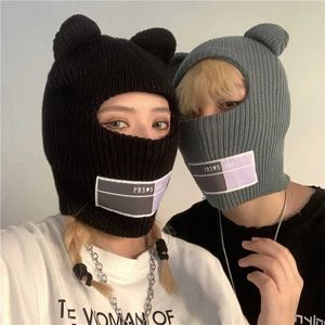 Bonés Ciclismo Máscaras INS Moda Masculina Inverno Urso Gorros Chapéu Quente Lã Malha Máscara Balaclava Chapéus Hip-hop Punk Festa Engraçado Feminino Máscara de Esqui Bonés T220928