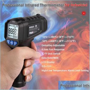 Instrumentos de temperatura Term￴metro a laser Pir￴metro n￣o-contato Pir￴metro infravermelho Medidor de temperatura digital 600 LCD Termeter / Light Ala OT2KX