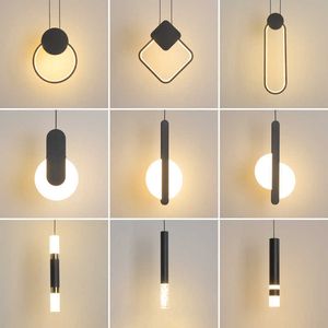 Lampy wiszące nowość nordycka lampy wiszące LED do salonu sypialnia sypialnia nocna bar ścienna oświetlenie geometria lampy wiszące lampy kuchenne g230524