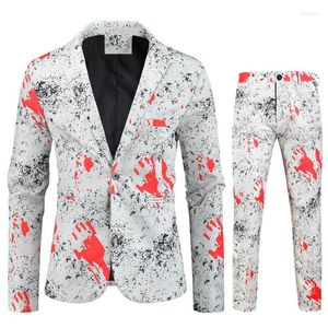 Men's Tracksuits Men's Two-piece Suit Fashion Casual Printed Jacket Pant Formal Work Soft Warm Winter Windeproof Outfits