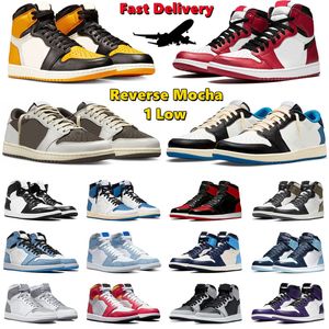 OG Taxi 1 Basketball Shoes Jumpman 1 low Reverse Mocha Chicago Black White Bred Patent Hyper Royal Georgetown UNC Mens Trainer Sport Sneakers