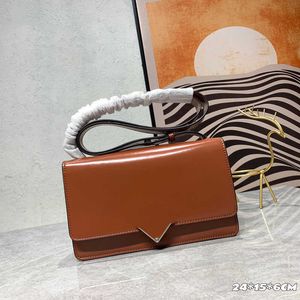 Luxuriöse Damen-Emblem-Tasche aus gebürstetem Leder mit Klappe, klassische Umhängetasche mit dreieckigem Abzeichen, rechteckige Handtasche aus silbernem Metall 252