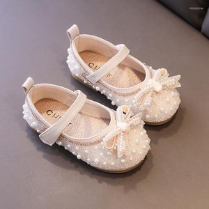 Flat Shoes Pearls Girls Children Glitter Bow-knot Sweet Princess Wedding Party Kids Flats Performance 2022 G280