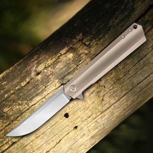 Specialerbjudande R8317 Flipper Folding Knife D2 Stone Wash Drop Point Blade CNC TC4 Titaniumlegering Handle Ball Bearing EDC Pocket Folder Knives With Nylon Bag