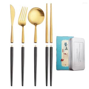 Dinnerware Sets Portable Detachable Tableware Stainless Steel Cutlery Knife Fork Spoon Chopsticks Western Set For Gift Travel Camping