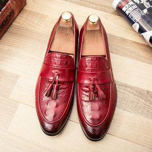 Loafers Men British 4F314 Shoes Solid Color Crocodile Pattern PU Classic Tassel One Pedal Fashion Business Casual Wedding Nightclub Daily Ad308