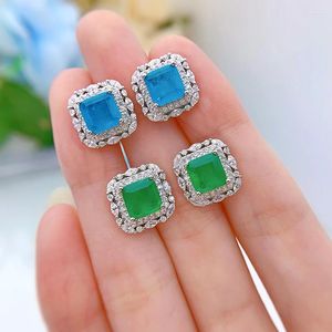 Stud oorbellen Prinses Cut Emerald Diamond Earring Real Sterling Silver Promise Wedding For Women Bridal Party Sieraden