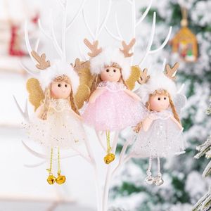 Juldekorationer Plush Net Yarn Sequined Antler Angel Pendant Nordic Children Cute Doll Present Tree Holiday Decoration