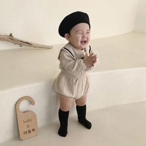 Kl￤der s￤tter 2022 Autumn Baby Long Sleeve Clothes Set Infant Boy Navy Collar Shirts PP PANS 2st Girl Outfits Children Pass