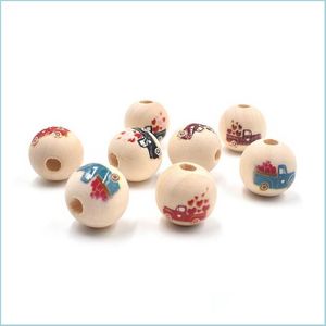 Wood Round Wood Loose Beads 16Mm Colorf Truck Heart Print Design Spacer Wooden Ball For Diy Crafts Jewelry Making Drop Delivery 2021 S Dhb7T