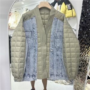 Kadınlar Aşağı Parkas Kadın Denim Patchwork Ceket Sıradan Stil Sonbahar Kış Beyaz Ördek Down Malls ve Parkas Kadın Dış Giyim 220929