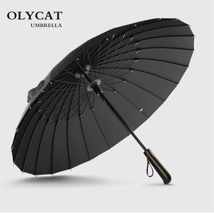 Umbrellas Brand Rain Men Quality 24K Strong Windproof Glassfiber Frame Wooden Long Handle Women's Parapluie 220929