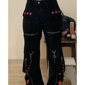 Kvinnors jeans Suchcute Gothic Bandage Women Dark Academic Low Midje bred ben Pant Harajuku Vintage Emo Hip Hop Denim Trousers Punk Style 220928