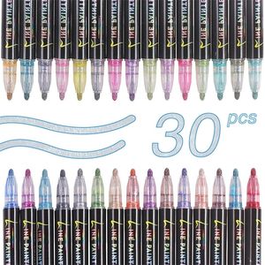 Markers 30 Colors Double Line Outline Pen Set Metallic Color Highlighter Magic Marker Scrapbooking for Art Painting School Supplies 220929