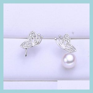 Jewelry Settings Pearl Earrings Setting Sier Zircon Butterfly Stud Earring Mounting Blank Diy Jewelry Gift For Female Drop Delivery 20 Dhgbc