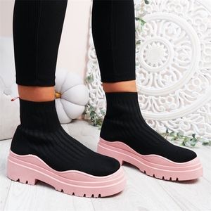 Boots Womens Winter Sticked Elastic Socks Comfort Slipon Street AllMatch Warm Wool Platform Par Short 2023 220928