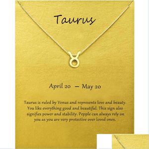Pendant Necklaces Fashion Jewelry 12 Constellation Taurus Pendant Necklaces For Women Zodiac Chains Necklace Gold Sier Color Birthday Dhnyw