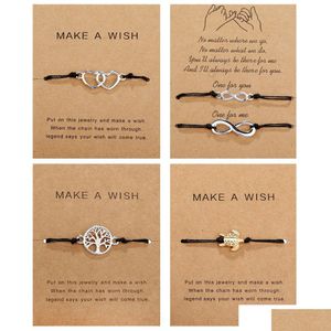 Link Chain Make A Wish Paper Card Adjustable Link Bracelet Turtle Elephant Tree Map Flower Handmade Woven Bracelets Simple Fashion W Otkfe