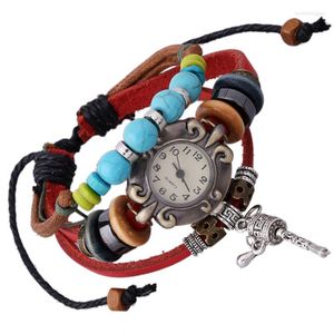 Relógios de pulso Jessingshow 2022 feminino casual vintage multicamadas pulseira de couro genuíno feminino relógios de pulso trançados feitos à mão