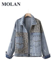 Damenjacken MOLAN Leopard Frau Denim Jacke Vintage Herbst Mantel Langarm Singal Breasted Casual Jean Outwear Weibliche Chic Top 220929