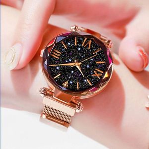 Avanadores de pulso Mulheres de luxo relógios magnéticos Starry Sky Ladies Wrist Watch Watch Stonless Steel Band Quartz Wristwatch Montre Femme Relogio