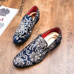 Мужчины Sequin Loafers Fashion обувь вышита Corduroy Classic Slip на деловой случайной свадебной вечеринке Daily Ad C