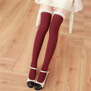 Sports Socks Spring Winter Women Knee High Quality Twist Girl Lace Over Warm Tube Stocking Female Stocks