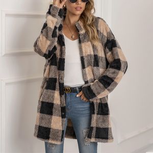 Jaqueta feminina casaco xadrez longo jaqueta mulher casaco moda manga outono inverno casual meninas feminino streetwear 220929