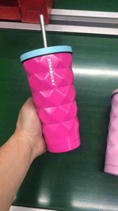 Caneca De Café Inoxidável De Starbucks venda por atacado-Canecas ml Neon Pink Starbucks canecas com palha de caneca de caneca de café aço inoxidável