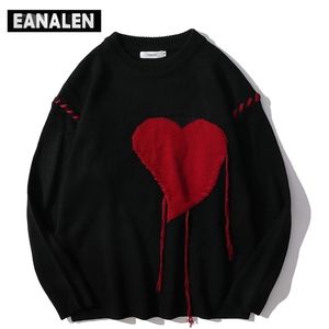 Mens Sweaters Harajuku love pattern knitted ugly sweater men letter punk rock black red gothic vintage grandpa sweater women cute pullover 220929