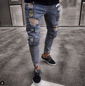 Jeans masculinos Men com calça de calça de calça rasgada elegante Biker Skinny Slim Straight Denim Troushers Fashion Skinny Jeans Men Rous