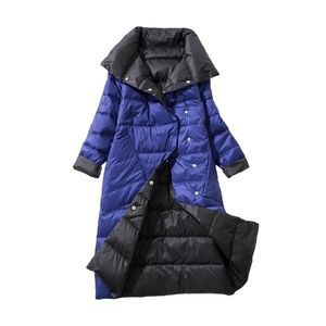 Kadınlar aşağı parkas kış aşağı ceket kadın parkas ceketler balıkçı yaka uzun rahat ışık ılık ördek aşağı çift taraflı aşınma su geçirmez dış giyim 220929