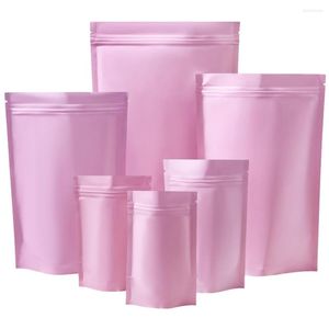 Aufbewahrungsbeutel 100 Stück rosa Aluminiumfolie Stand-Up-Beutel Wasserdichte Reißkerbe Snack Süßigkeiten Lebensmittel Kaffee Nuss Tee Verpackungsbeutel