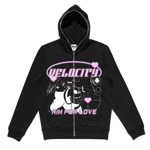 Męskie bluzy bluzy Y2K Zip Up Hood Hoodie Kobiet Anime Graphic