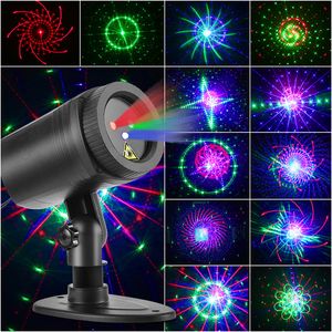 RGB Fullfärg Moving Laser Effect Lights 20 Mönster Julprojektor Ljus utomhus Garden Lawn Lamp Landyard House Decor Lighting