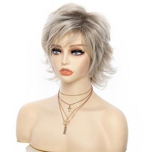 Pixie warstwowe krótkie blond peruki dla kobiet syntetycznych falistych włosów blond mieszana peruka