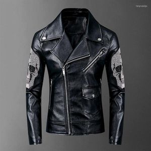 Männer Jacken 2022 Männer Rib Sleeve PU Leder Diamanten Zipper Paar Baseball Mäntel Abstrakte Digitale Mantel Motor # D8