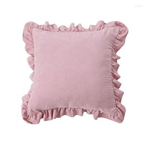 Kudde Pure Color Pillow Case Elegant Ruffle Design Coevr Suede Lumbal Cover Home Decorative Soffa Throw