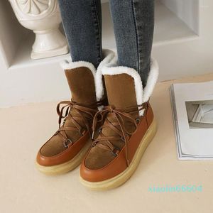 Boots Cute Warm Snow Winter Fashion Women's Flats Lace Up Plush Shoes Woman Non-slip Cotton Padded Ankle Zapatos Mujer