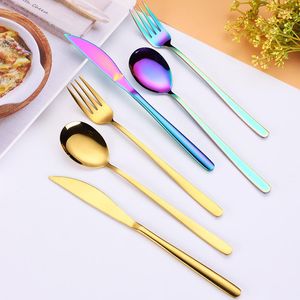 Dinnerware Sets 3pcs/lot Gold Portable Cutlery Stainless Steel Table Knife Spoon Fork Set Korean Travel Camping Tableware