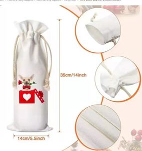 Sublimation Blank Wine gift wrap Wine Bottle Bags with Drawstring Polyester Heat Transfer DIY Bag for Christmas Wholesale Fedex